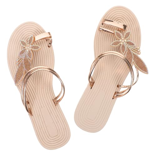 FRCOLOR Bequeme Damen Sandalen mit Boho Ahornblatt Design Rutschfeste Flache Sommerschuhe Weiche Leichte Strand und Freizeitschuhe für Entspanntes Gehen und Reisen von FRCOLOR