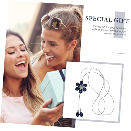 FRCOLOR Blaues Blumen Anhänger Halskette Damen Strickschal Schmuck Modeaccessoire für Herbst Winter Pullover Dekoration von FRCOLOR