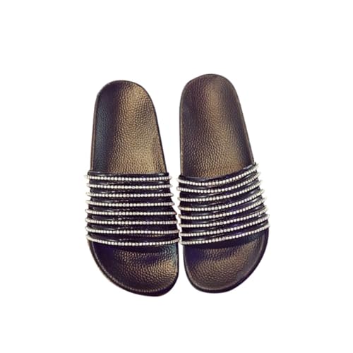 FRCOLOR Bling Slippers Damen Sommer Sandalen mit Streifenmuster PVC Material Strandschuhe Casual Slides Schwarz Langlebig und Leicht zu Reinigen von FRCOLOR