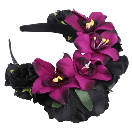 FRCOLOR Rosenblüten Haarreif Für Party Kopfschmuck Halloween Haaraccessoire Blumen Stirnband Damen Mädchen Frauen Cosplay Tanz Fotografie Gebrauch von FRCOLOR
