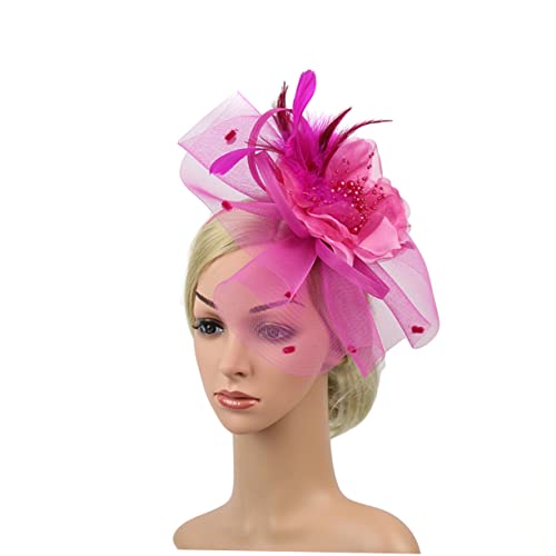 FRCOLOR Blumen-haarspange Stirnband Netz-haarschmuck Fascinator-reifen Kopfschmuck Braut-stirnband Für Hochzeit Abendparty Rosig von FRCOLOR