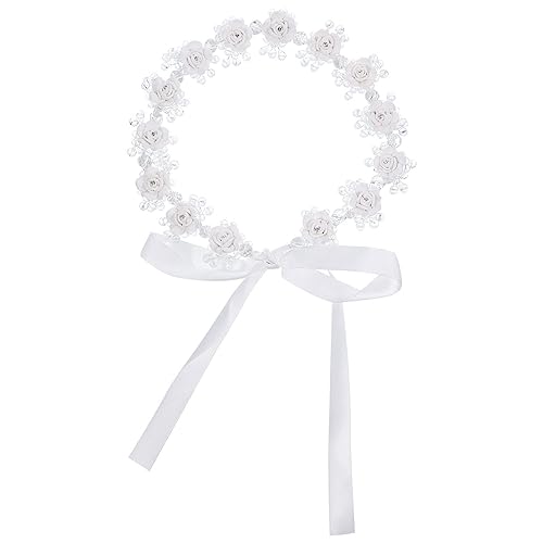 FRCOLOR Blumenmädchen-stirnband Haar-stirnband Strass-kopfschmuck Hochzeitshaarschmuck Für Bräute Rosen-stirnband Haarteil Haarschmuck Für Damen Haarband Stoff Braut Handbuch Weiß Haarring von FRCOLOR