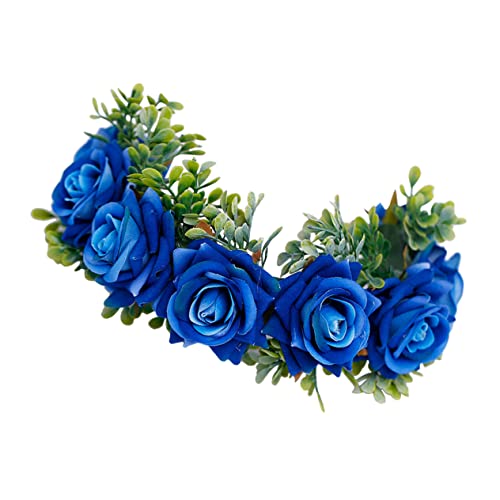 FRCOLOR Blumenhaarschmuck Blaue Rose Haarkranz Stirnband mit Künstlichen Blumen für Hochzeit Cosplay Party Mädchen Bräute Foto Requisiten Blumenblatt Bänder von FRCOLOR