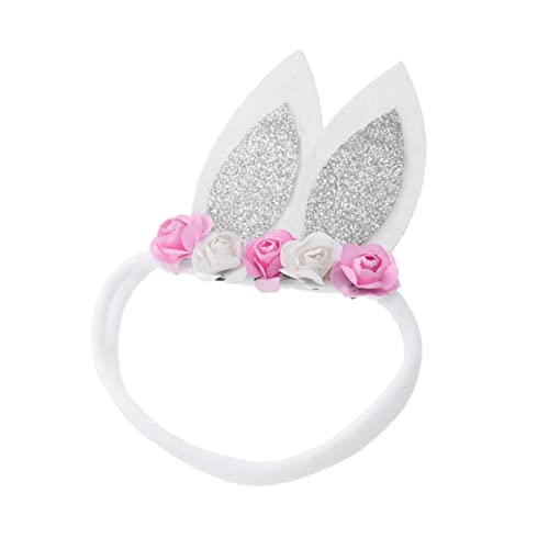 FRCOLOR Blumen Stirnband Mit Hasenohren Für Mädchen Nylon Kopfbedeckung Haarband Für Ostern Party Silber Haarschmuck Junge Mädchen Haaraccessoires von FRCOLOR