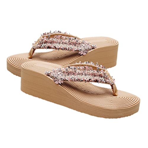 FRCOLOR Bohemian Damen Sandalen Wedge Keilabsatz Sommer Slipper Strand Schuhe Atmungsaktiv Modisch für Outdoor Strand Party Freizeit von FRCOLOR