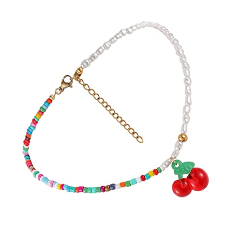 FRCOLOR Perlenkette Boho Bunte Choker Mit Perle Aus Kunststoff Und Anhänger Für Damen Halskette Schlüsselbeinschmuck von FRCOLOR