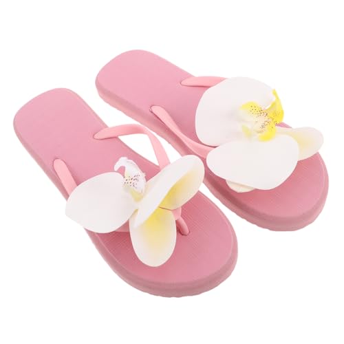 FRCOLOR Boho Flat Sandalen Damen Sommer Leicht Rutschfest Blumenmuster Casual Flache Schuhe Strandurlaub Outdoor Urlaub Rosa Leicht Trocknend Komfortabel von FRCOLOR