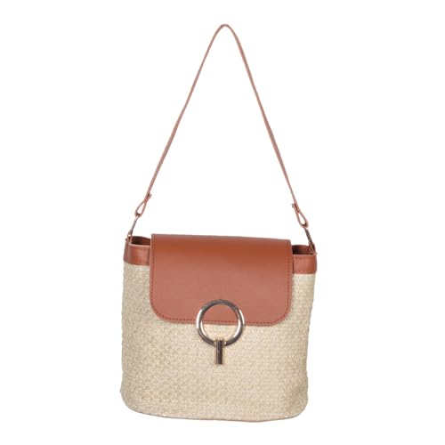 FRCOLOR Strand-umhängetasche Für Damen Handgeflochten Aus Stroh Bucket-beuteltasche Geräumige Gewebte Schultertasche Stylische Sommerhandtasche von FRCOLOR
