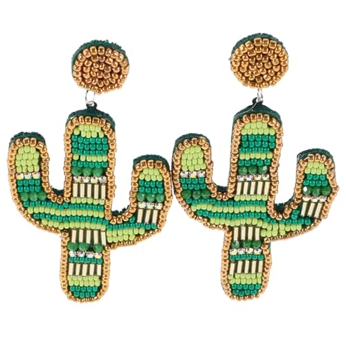 FRCOLOR Boho Handmade Kaktus Ohrhänger mit Farbigen Perlen Einzigartige Pflanzen Ohrringe Leichte Damen Schmuck für Alltag Party und Besondere Anlässe von FRCOLOR