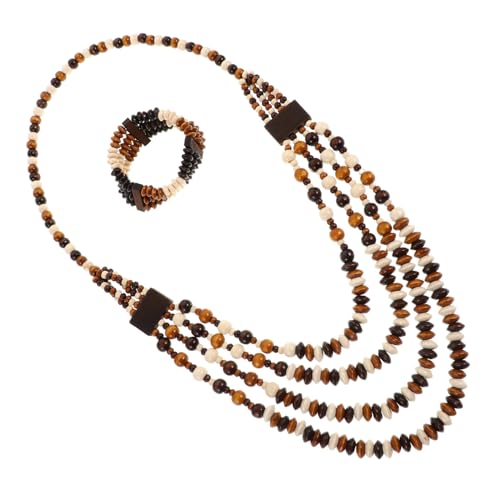 FRCOLOR Boho Holzperlen Kette Ohrringe Armband Multilagig Handmade Ethno Schmuck Damen Leicht Tragbar Für Alltag Party Hochzeit von FRCOLOR
