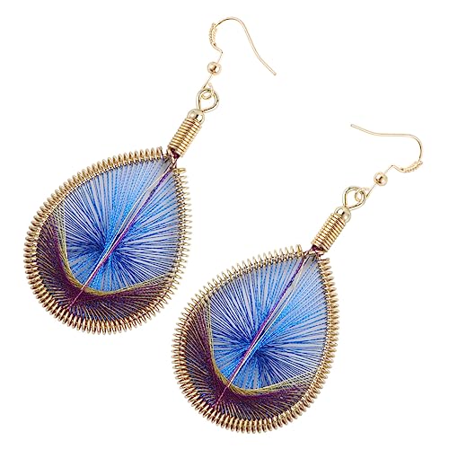 FRCOLOR Boho Ohrhänger Damen Ethnische Ohrclips Seidige Faden Ohrringe mit Pfauenfeder Design und Blauem Farbverlauf Leicht und Langlebig für Alltag und Festliche Anlässe von FRCOLOR
