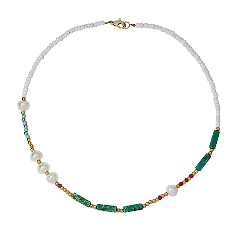 FRCOLOR Böhmische Perlenkette Bunte Perlenkette Perlenhalskette Mit Perlenanhänger Damenschmuck Leicht Und Langlebig von FRCOLOR