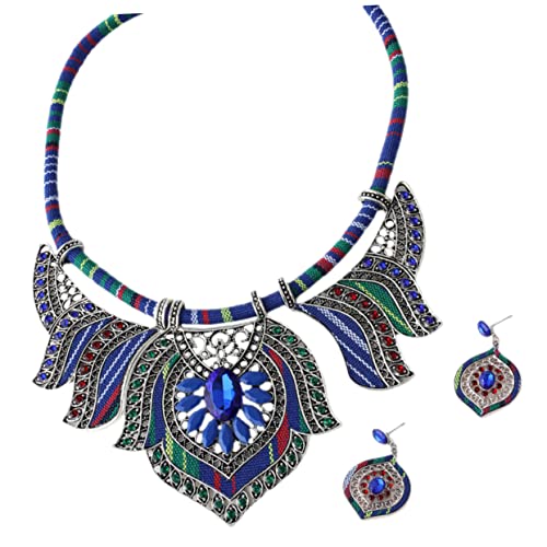 FRCOLOR Boho Schmuckset Damen Ethnischer Stil Halskette und Ohrringe Set Stoffband Farbecht Modisch Geeignet für Sommerpartys Strandhochzeiten und Festliche Anlässe von FRCOLOR