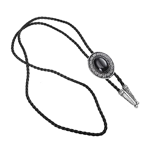 FRCOLOR Bolo Tie Herren Krawatte Schwarz Agate Edelstein Anhänger Halsdeko Western Stil Robust Hautfreundlich Alltag Party von FRCOLOR