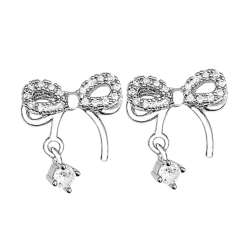 FRCOLOR Bowknot Ohrstecker Damen Glitzernde Zirkonia Schleifenohrringe Silber Modisches Accessoire für Frauen Vielseitig Kombinierbar Stilvoll für Alltag und Besondere Anlässe von FRCOLOR