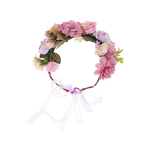 FRCOLOR Braut Blumenstirnband Lila Blumen Haargummis Für Mädchen Blumenstirnband Für Frauen Haargummis Für Frauen Rosenblumengirlande Polyester Heiligenschein Violett Einstellbar Fräulein von FRCOLOR