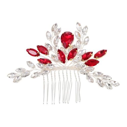 FRCOLOR Braut Haarkamm Tiara goldener Haarkamm Kopfbedeckung Haarnadel Brautjungfer Haarkamm Perlen brauthaatschmuck brauthaarschmuk Brauteinsatzkamm Haarkamm für Frauen Strasssteine rot von FRCOLOR