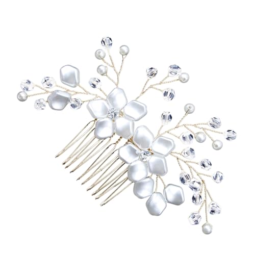 FRCOLOR Braut Kopfbedeckungen für die Hochzeit Strassschmuck Mini-Drucklufthorn haarschmuck Tiara Perle Strass Haarkamm Hochzeit Haarkamm Europäisch und amerikanisch Perlenblume von FRCOLOR