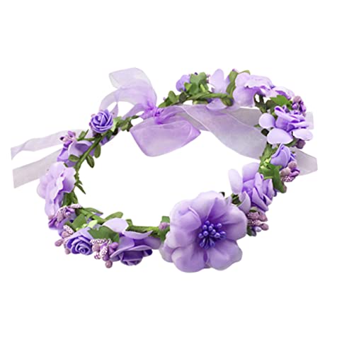 FRCOLOR Braut Kopfschmuck Für Hochzeit Blumenmädchen Stirnband Hochzeit Tiara Künstliche Blume Lipgloss Kopfbedeckung Hochzeit Haarband Blume Haarband Floraler Kopfschmuck Lila Perlmutt von FRCOLOR