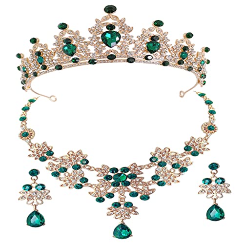 FRCOLOR Braut Schmuckset Krone Ohrringe Halskette Set mit Strass Hochzeit Brautschmuck Tiara Set für Brautjungfern und Festliche Anlässe Langlebig und Elegant von FRCOLOR
