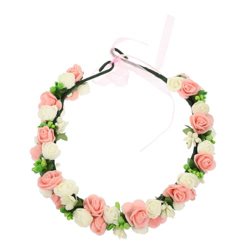 FRCOLOR Brautkopfschmuck Kranz Kopfbedeckungen Haarkranz Brautstirnbänder Brautkrone Hochzeitskleid Brautstirnband Kopfschmuck Brautparty Für Hochzeitsfeier Bräute Für Frauen Rosa Metall von FRCOLOR