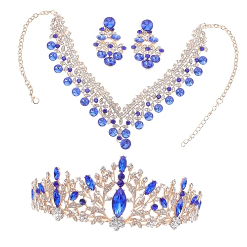 FRCOLOR Hochzeitsdiademe Für Braut Ohrringe Und Halsketten-set Strass-schmuckset Für Mädchen Diadem Für Mädchen Krone Trendige Ohrringe Strassschmuck Für Damen von FRCOLOR