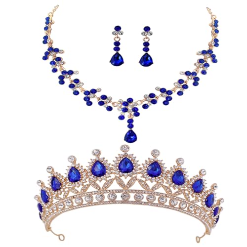 FRCOLOR Brautschmuck mit Strasssteinen Teiliges Diadem Halsketten Ohrringe Eleganter Haarschmuck für Braut Hochzeit Abendveranstaltung Party und Fotoshooting von FRCOLOR