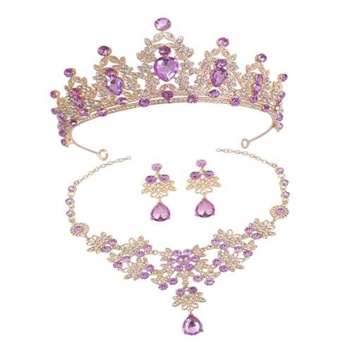 FRCOLOR Brautschmuckset Damen Krone Tiara mit Halskette und Ohrringen Elegant Glänzend für Hochzeit und Brautjungfer Schmuckset Festlich Langlebig von FRCOLOR