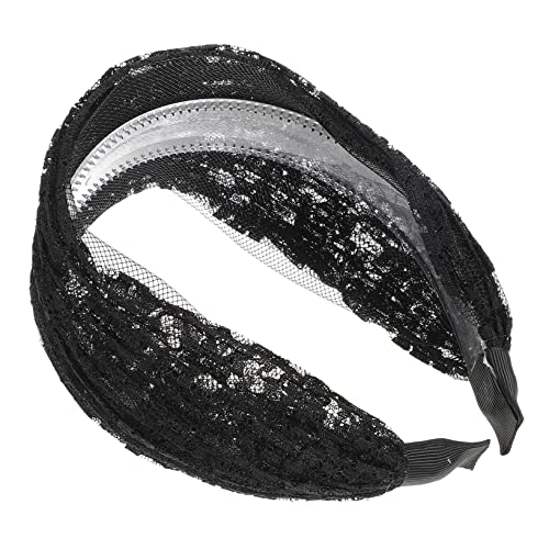 FRCOLOR Breites Spitzenstirnband Haar Turban Stirnband Haarschmuck Für Mädchen Breites Stirnband Kopfschmuck Für Mädchen Stirnbänder Für Damen Schwarz Schal Fräulein Plastik Jahrgang von FRCOLOR