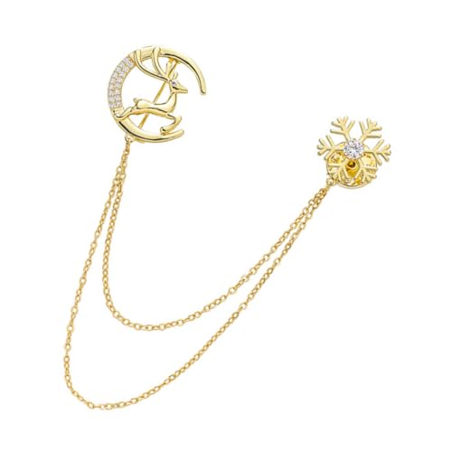 FRCOLOR Brosche mit Schneeflocken Elchmotiv Goldplattierte Anstecknadel Ketten-clip für Anzüge und Hemden Modischer Lapel Pin für Damen Vielseitiger Schmuck für Festliche und Alltägliche von FRCOLOR