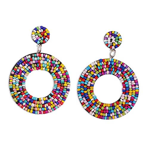 FRCOLOR Bunte Boho Tropfenohrringe für Damen Statement Perlenohrringe Geometrische Runde Ohrhänger Sommerliche Western Accessoires Farbenfrohe Modeschmuck Ohrringe von FRCOLOR