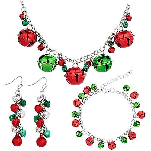 FRCOLOR Bunte Weihnachtsglocken Schmuckset Damen Ohrringe Halskette Armband Festliche Accessoires für Weihnachtskostüm und Party Modisch und Auffällig für Frauen von FRCOLOR