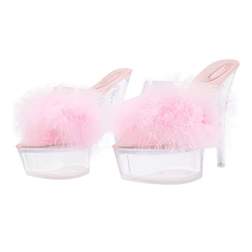 FRCOLOR Chic Damen Sommer Sandalen Hochhackige Riemchen Sandaletten Transparent Wasserabweisend Elegant Leicht Rosa von FRCOLOR