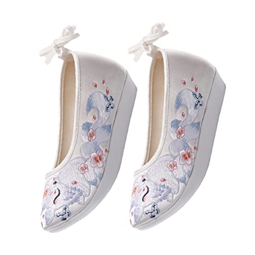 FRCOLOR Chinesische Bestickte Damen Schuhe Retro Hanfu Stil Dicke Sohle Erhöhte Absatzhöhe Atmungsaktive Bequeme Tanzschuhe für Traditionelle Kleidung Weiß von FRCOLOR