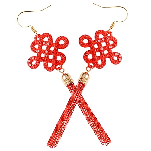 FRCOLOR Chinesische Knoten Ohrhänger mit Quaste Roter Festival Schmuck für Damen Leichtes Legierungs Material Langlebig Modisch für Neujahr Valentinstag Hochzeit und Alltag von FRCOLOR