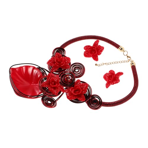 FRCOLOR Chunky Afrikanisches Statement Schmuckset mit Handgefertigtem Blumen Pendent und Passenden Ohrsteckern Leicht Modisch Langlebig Schmuck für Frauen zu Party und Prom von FRCOLOR
