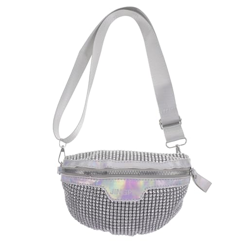 FRCOLOR Crossbody Chest -Tasche für Damen Bauchtasche glänzend Perlen Taille Hüfttasche weibliche Gürteltasche Plastik Silber von FRCOLOR