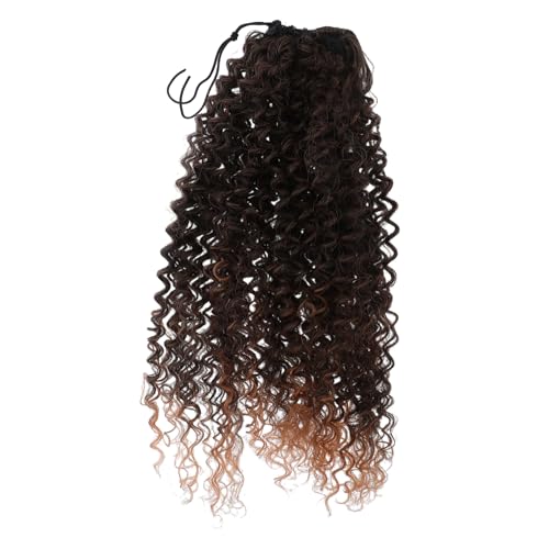 FRCOLOR Curly Synthetische Drawstring Pferdeschwanz Haarverlängerung für Frauen Leicht und Natürlich Aussehendes Synthetisches Haar mit Lebendigen Locken Wiederverwendbar Braun Lang und von FRCOLOR