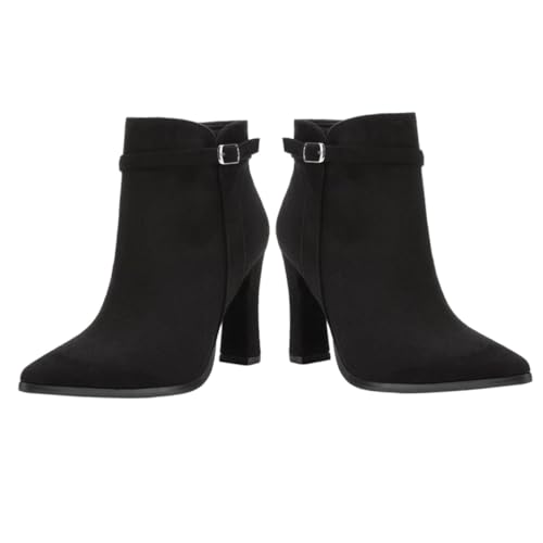 FRCOLOR Damen Ankle Boots Kurzschaft Veloursleder Stiefeletten mit Chunky Absatz Modische Kurzstiefel für Herbst Winter Eleganter Look und Bequemer Sitz von FRCOLOR