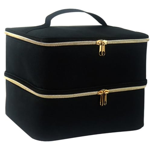 FRCOLOR Damen Aufbewahrungstasche Zubehör Taschen Beutel Deckel Kosmetiktasche Portable Storage Boxes Aufbewahrungstasche mit großer Kapazität Kleinigkeiten organisieren Tasche Nylon Black von FRCOLOR