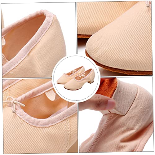 FRCOLOR Damen Ballettschuhe mit Niedrigem Absatz Atmungsaktive Tanzschläppchen aus Canvas Weiche Sohle Geeignet für Yoga Volkstanz Bühnenauftritte und Balletttraining Apricot von FRCOLOR