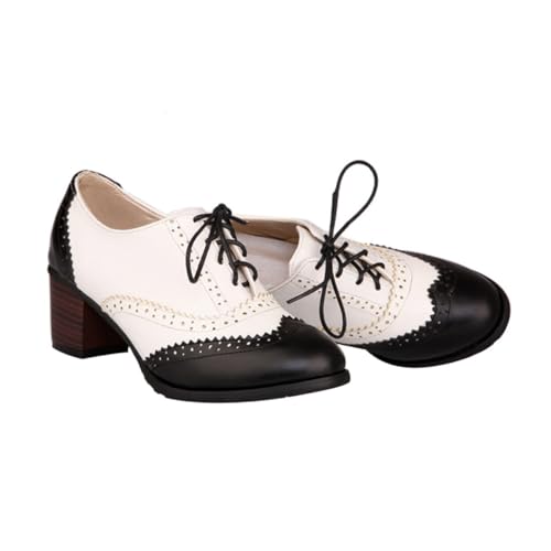 FRCOLOR Damen Brogue Single Shoes Elegante Schnürpumps mit Stabilem Blockabsatz Atmungsaktiv Komfortabel Hautfreundlich Schwarz FRCOLOR Damen Brogue Single Shoes Elegante Schnürpumps mit Stabilem Blockabsatz Atmungsaktiv Komfortabel Hautfreundlich Schwarz von FRCOLOR