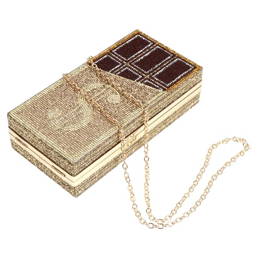 FRCOLOR Damen Clutch Handtasche mit Strassbesatz Goldfarbene Abendtasche für Hochzeit Party und Ball Umhängetasche mit Großer Kapazität Stilvolles Accessoire für Festliche Anlässe von FRCOLOR