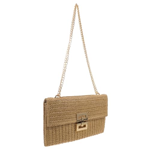 FRCOLOR Damen Clutch Tasche Strohoptik mit Kette Mehrere Fächer Sommer Strand Handtasche für Party Hochzeit Abendveranstaltung von FRCOLOR