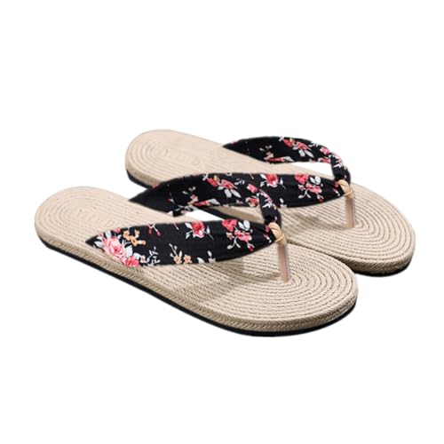 FRCOLOR Damen Flip Flops Sommer Sandalen mit Flacher Sohle Rutschfest Bedruckt Strandlatschen Lässige Bequeme Slippers Imitat stroh design für Freizeit und Strand von FRCOLOR