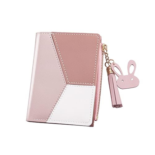 FRCOLOR Damen Geldbörse Klein PU Kurzformat mit Quaste Modisch Tragbar Münzfach Kartenhalter für Frauen Rosa von FRCOLOR
