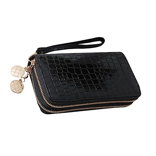 FRCOLOR Portable Pu Damen Geldbörse Mit Doppeltem Reißverschluss Große Kapazität Langes Design Für Karten Münzen Und Bargeld Elegantem Schwarz von FRCOLOR