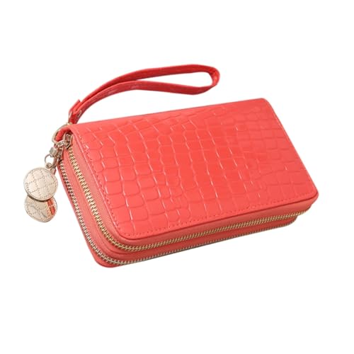 FRCOLOR Portable Geldbörse Pu- Für Damen Langer Reißverschluss-Wallet Im Vintage-Stil Wassermelonenrot Mit Vielen Fächern Für Karten Bargeld Und Mobiltelefone von FRCOLOR
