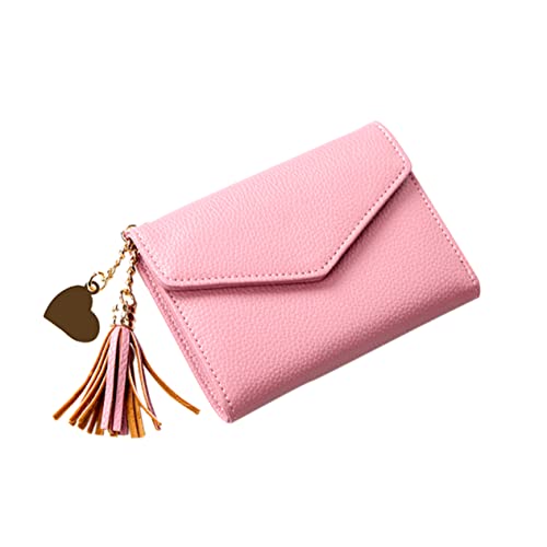 FRCOLOR Damen Geldbörse mit Quaste Multifunktionale Kurze Geldtasche mit Reißverschluss für Karten und Bargeld Hellrosa Leicht Tragbar und für Täglichen Gebrauch von FRCOLOR