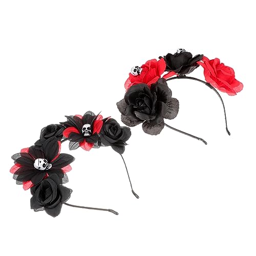 FRCOLOR Damen Halloween Geweih Stirnband Set Gothic Rose Floral Kopfbedeckung von FRCOLOR